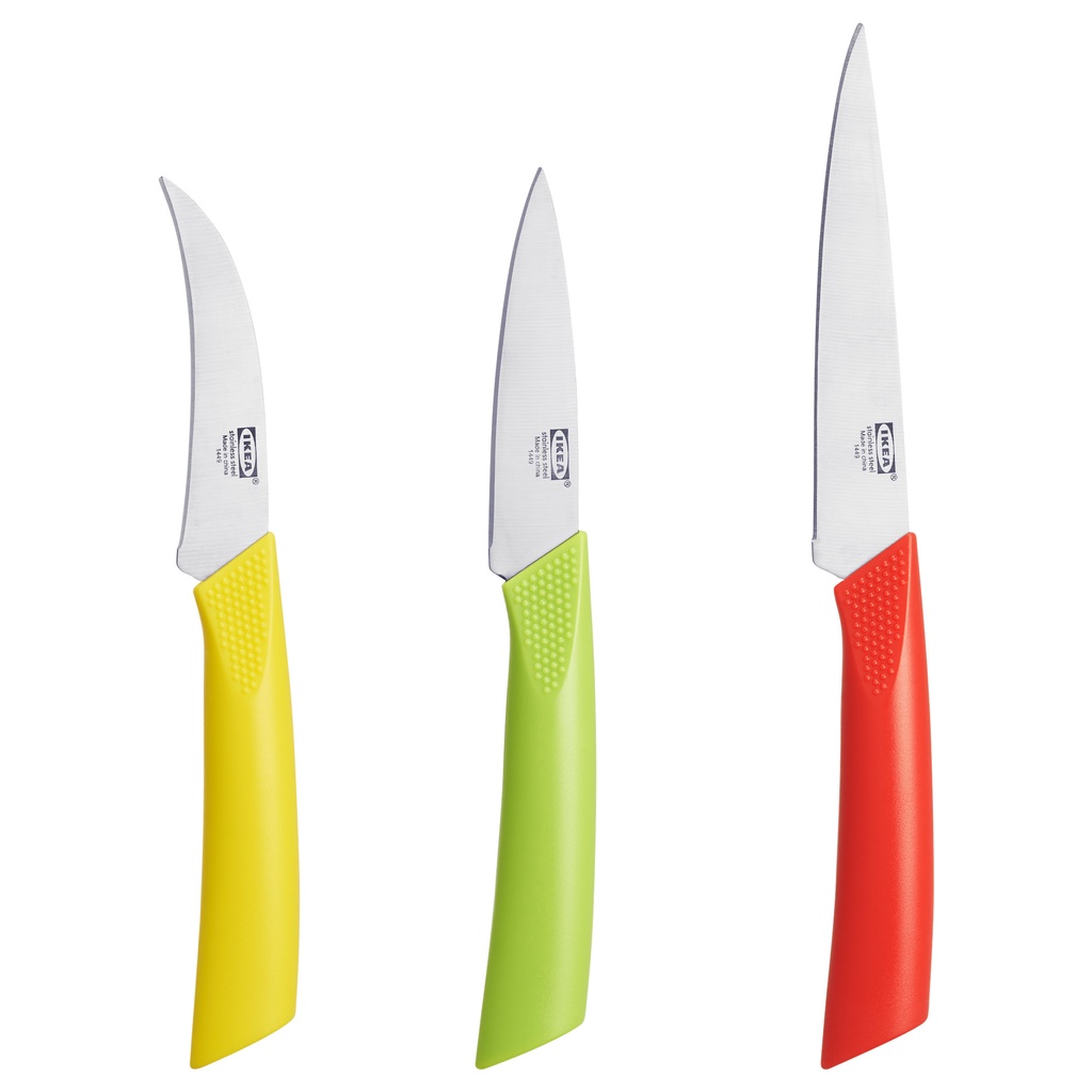 Pisau Dapur Buah Sayur Set isi 3 Aneka Warna dan Ukuran Kitchen Knife Stainless Steel Baja Tahan Kar