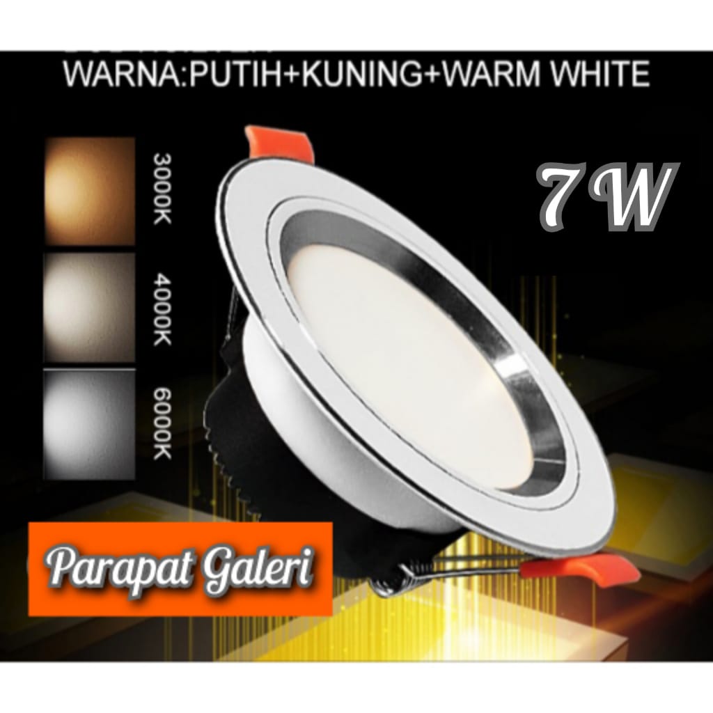 Lampu LED DownLight 3 warna White - Yellow - WamWhite 220V Lampu Indoor Cover List Gold &amp; Silver
