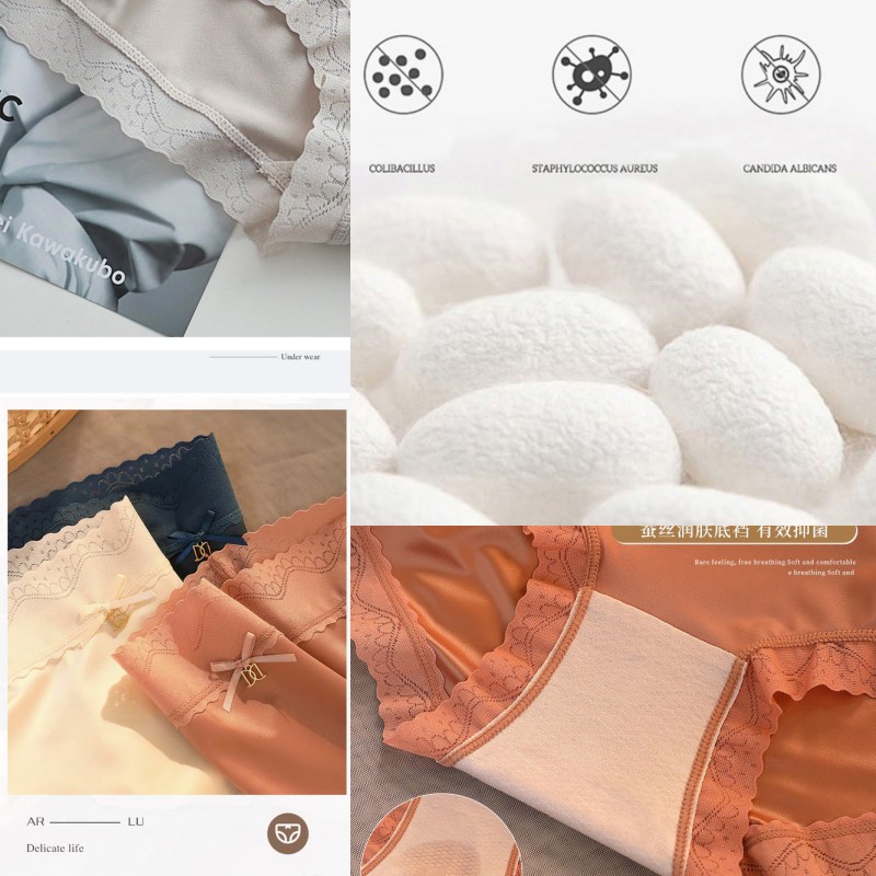 Online Fashion Celana Dalam Sexy Mid Waist Sutera es halus Celana Dalam Wanita C257