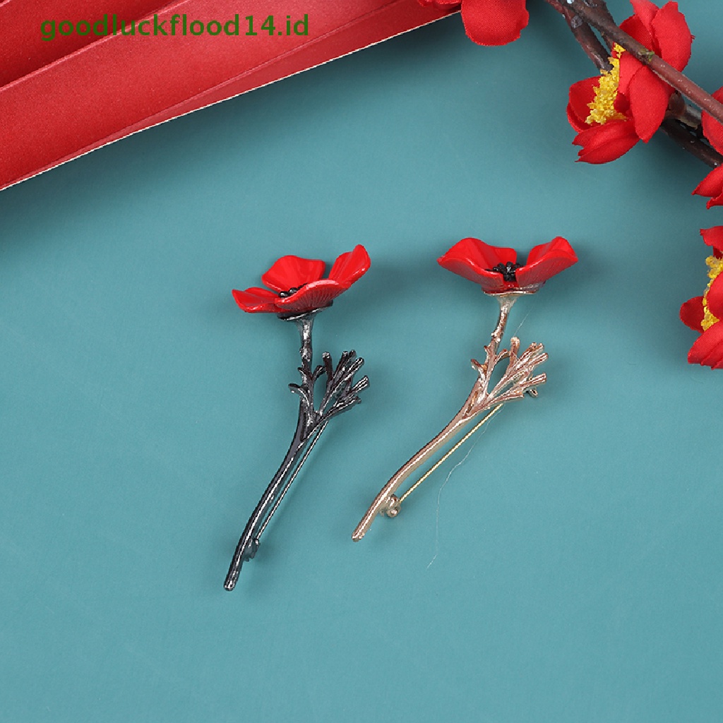 [GOOGFOUR] 1pcs Retro Kreatif Poppy Bunga Bros Jas Pakaian Kemeja Kerah Pin Brooch [Atasan]