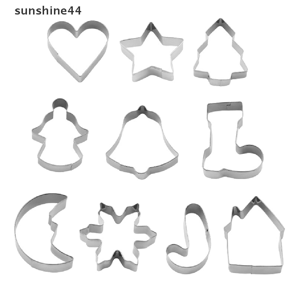 Sunshine 10Pcs/Set Natal Cookie Cutter 3D Metal Xmas Kue Cookie Cetakan Dekorasi.