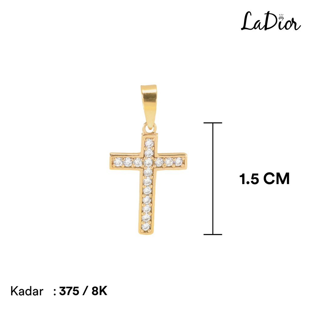 LADIOR - Liontin Emas Asli kadar 375 Model Salib Permata Simple - 051 - 8K - Yellow Gold