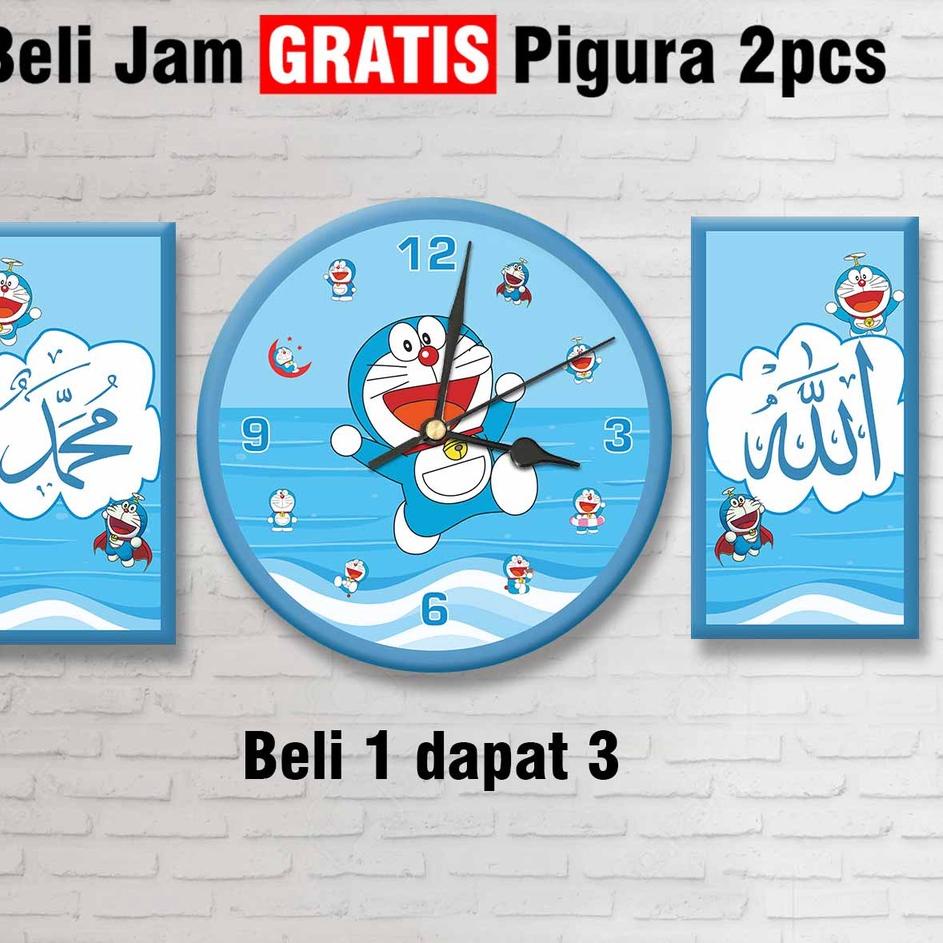 JAM DINDING KARAKTER DORAEMON SET / JAM DINDING KALIGRAFI DORAEMON / JAM LUCU / HIASAN DINDING UNIK 