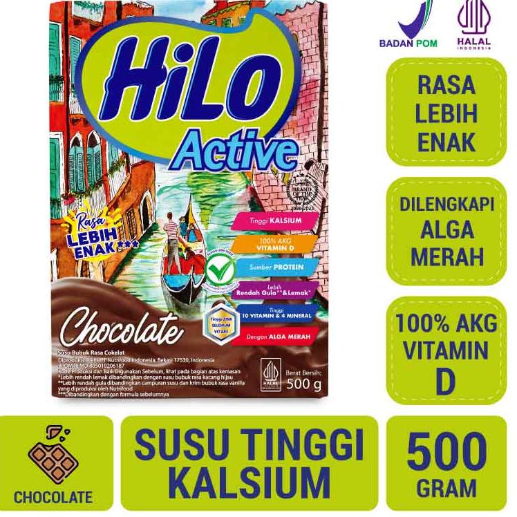 

۝ HiLo Active Chocolate 500 gram - Susu Tinggi Kalsium Rendah Lemak ✱