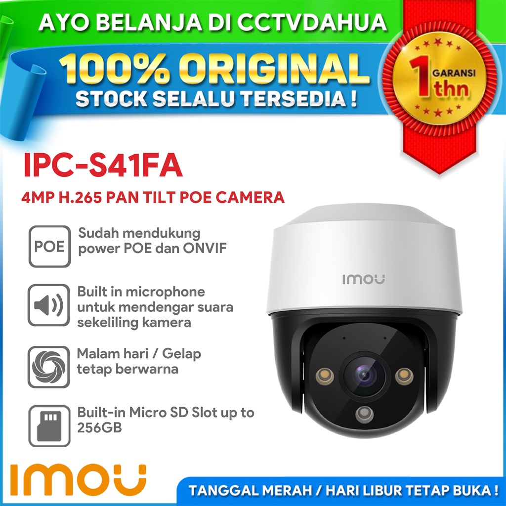 IMOU IPC-S41FA 4MP PAN &amp; TILT POE ONVIF AUDIO MOTION DETECTION IP66 H.265