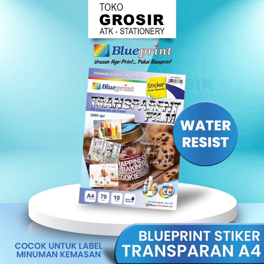 

Stiker Transparan TAHAN AIR BLUEPRINT Bahan Transparant sticker A4