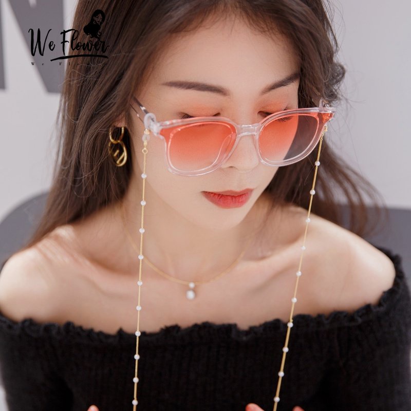 We Flower Korea Mutiara Manik-Manik Kacamata Rantai Sunglasses Holder Strap Untuk Wanita Perempuan Trendi Masker Lanyard Eyewear Follower