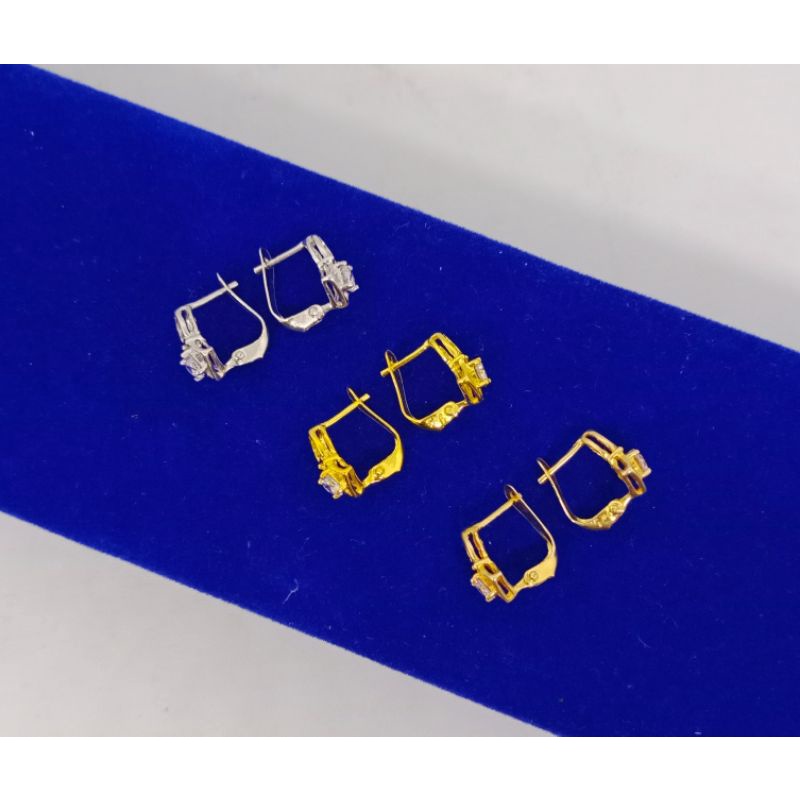 anting jepit kotak satu mp S925 /perhiasan perak 925 berlapis emas