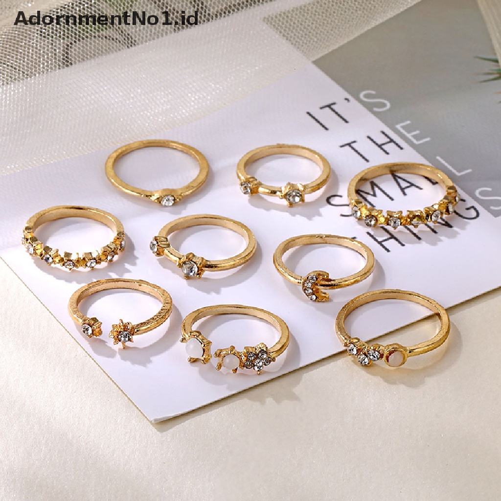 [AdornmentNo1] 9pcs Vintage Kristal Bintang Bulan Cincin Set Wanita Boho Jari Cincin Fashion Perhiasan [ID]