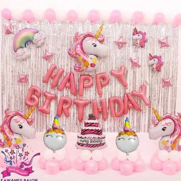 PRODUK- UNICORN PREMIUM PINK DEKORASI SET/BALON FOIL/DEKORASI ULANG TAHUN/BALON UNICORN/DEKORASI UNI