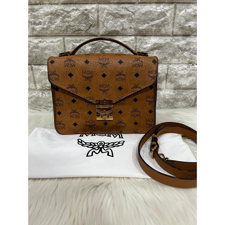 Tas Wanita Authentic Shoulder Bag MCM Patricia Visetos Cognac Original