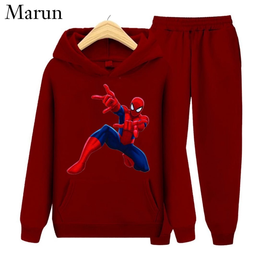 Hzl_outfit Setelan Sweater Hoodie Spiderman Anak Laki-Laki/ S.M.XL