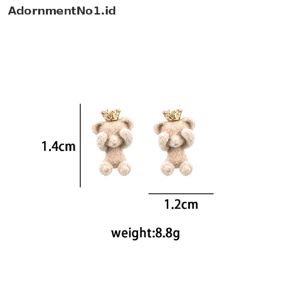 [AdornmentNo1] Lucu Flocking Plush Bear Stud Earrings Gadis Kawaii Hewan Anting Perhiasan Hadiah Pesta [ID]