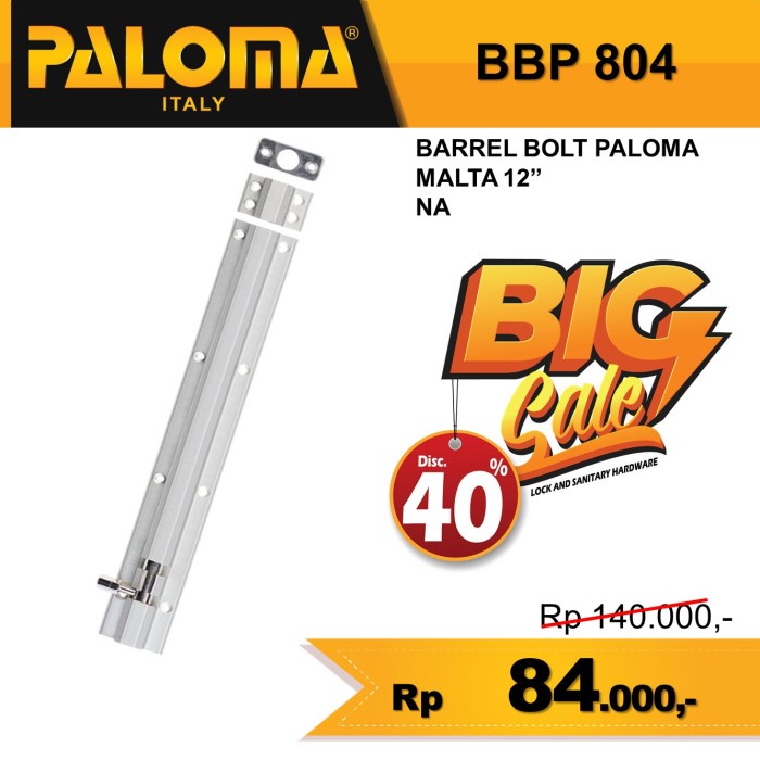 Grendel Barrel Bolt Paloma Grendel Slot Kunci Pintu 12" Inch 30Cm Bbp 804