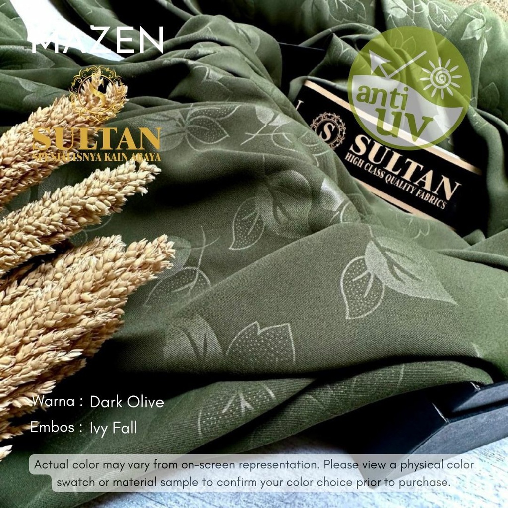 50CM EMBOS IVY FALL MAZEN DARK OLIVE ANTI UV KAIN ABAYA SULTAN (MEREK LAMA: MARZAN)