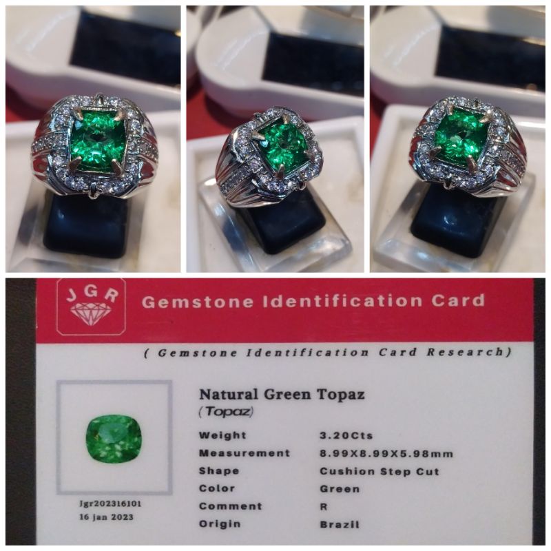 Batu Permata Green Topaz + Sertifikat Memo Lab