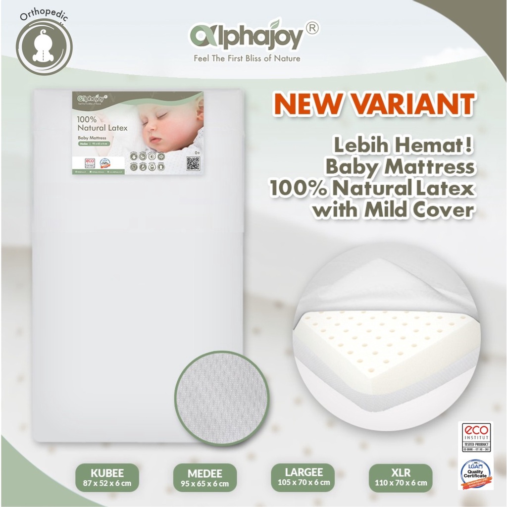 ALPHAJOY KUBEE MATTRESS 87X52X6CM 100% NATURAL LATEX WITH MILD COVER