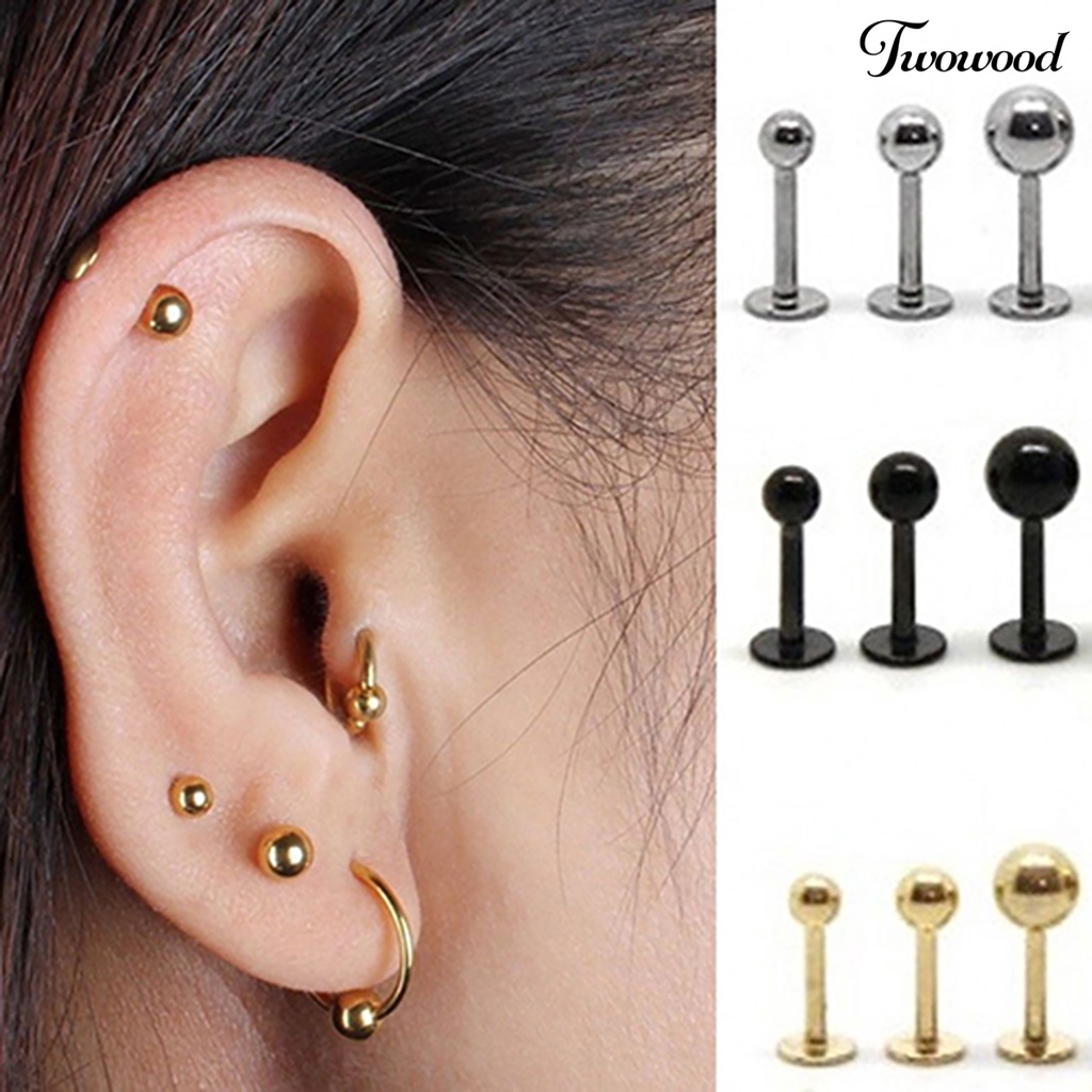 Twowood Ear Studs Simple Easy Matching Titanium Steel Bentuk Barbel Anting Wanita Helix Tragus Untuk Pesta