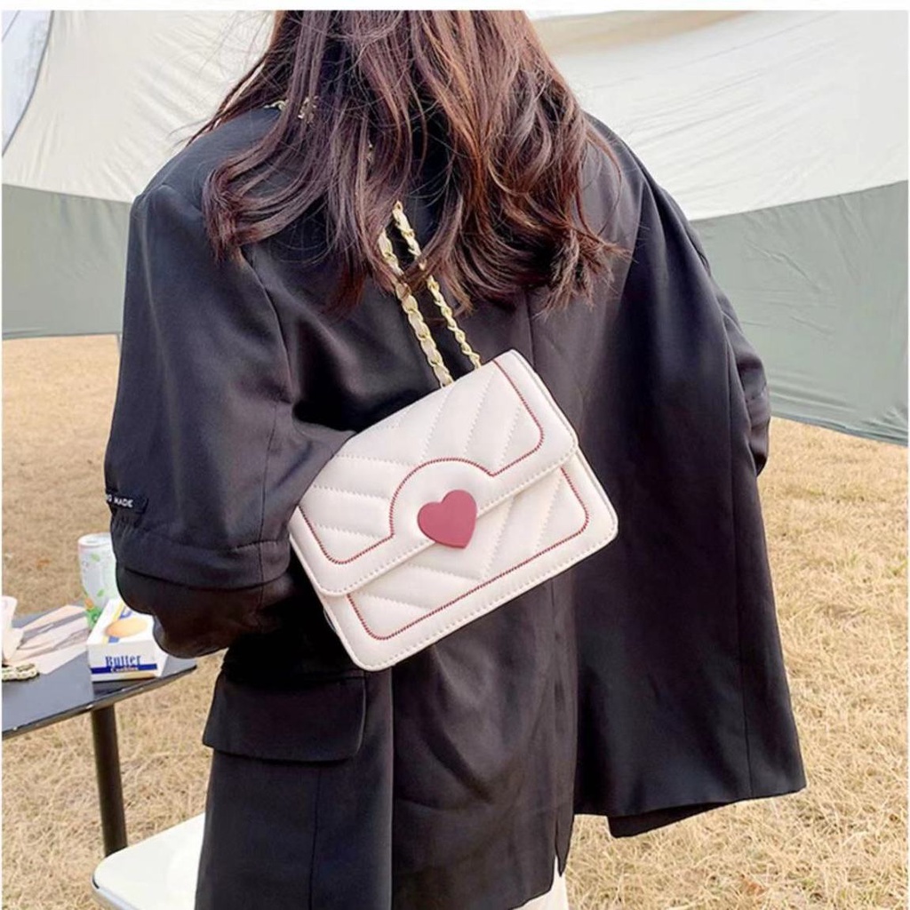 Red Putih tas kecil wanita tas Messenger all-match baru tekstur berkualitas tinggi rantai ceruk mini tas persegi kecil wanita