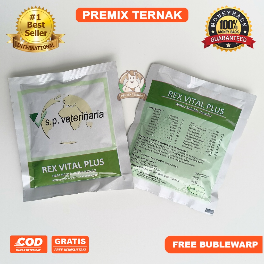 REX VITAL PLUS 100gr - Multivitamin Konsentrasi Tinggi untuk Ternak dan Unggas - Vitamin Ayam - Vitamin Sapi - seperti fortevit rhodivit - Premix Ternak