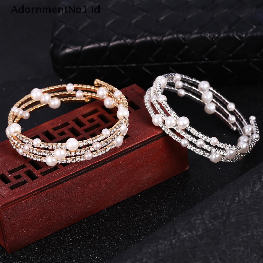 [AdornmentNo1] Baru Perhiasan Pernikahan Lebar 6baris Mutiara Gelang Bangles Untuk Wanita Kristal Perempuan Tangan Gelang Ch Warna Perak Braclet [ID]