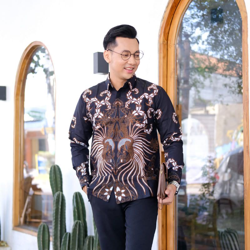 Baju Batik Pria Lengan Panjang Pendek Hitam Kekinian Ori Kulo