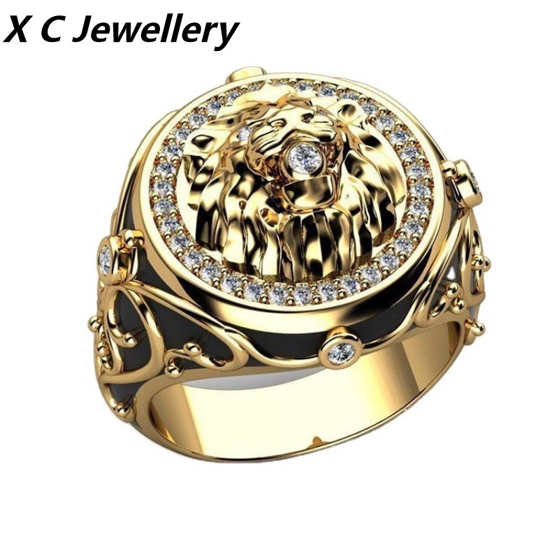 [X C Perhiasan] Hip Hop Rock Retro Pria Fashion Singa Zirkon Cincin Gothic Pesta Perhiasan Aksesoris