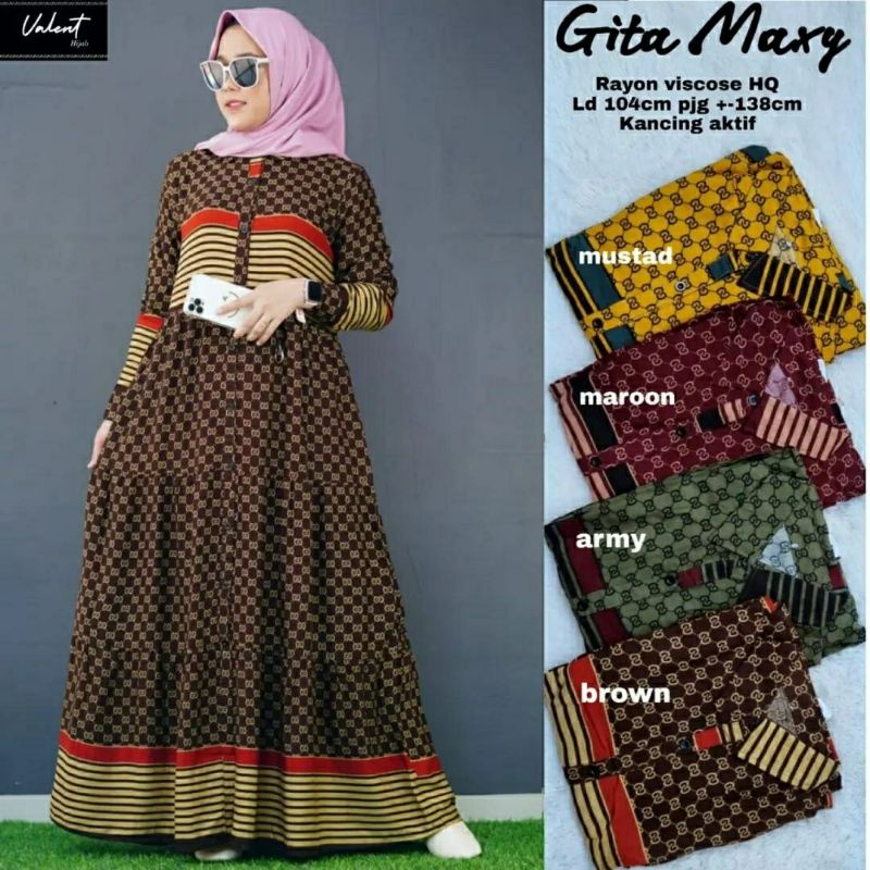 Gita Maxy, GAMIS WANITA MUSLIM CANTIK MODIS FIT XL LD 102 BAHAN RAYON VISCOSE IMPORT TERMURAH OOTD KEKINIAN TERLARIS