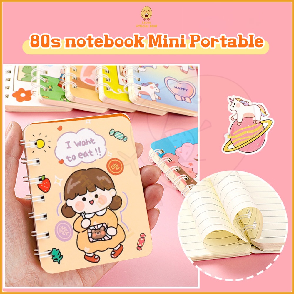 Lacoo Buku catatan kecil Notebook mini ring motif kartun A7 Buku tulis catatan ring Memo ring