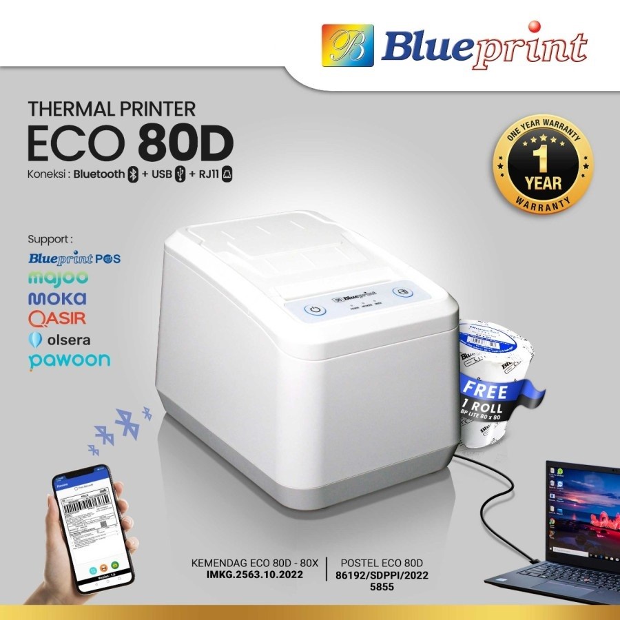 PRINTER THERMAL DESKTOP 80 mm BLUEPRINT ECO80D ECO 80D USB + BLUETOOTH