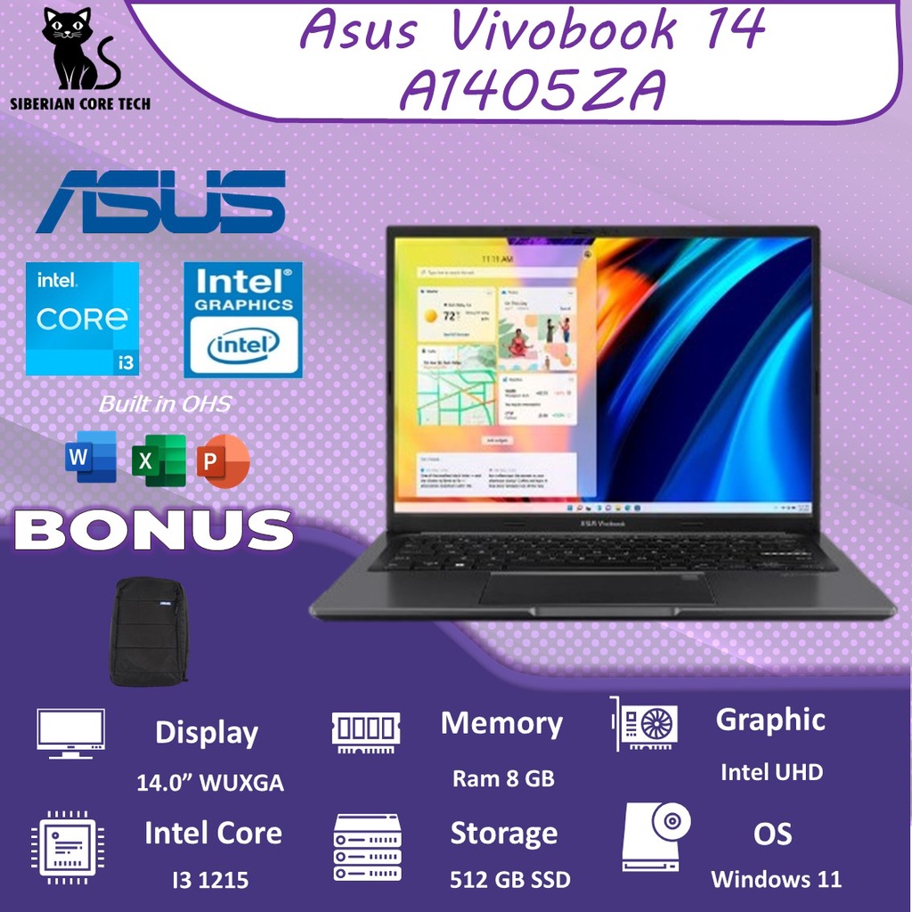 ASUS VIVOBOOK 14 A1405ZA VIPS351 I3 1215 8GB 512SSD W11+OHS 14.0 WUXGA BLK