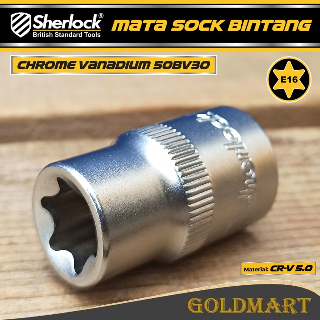 Kunci Shock Bintang Sok E16 1/2 inch Drive Star Socket Sherlock