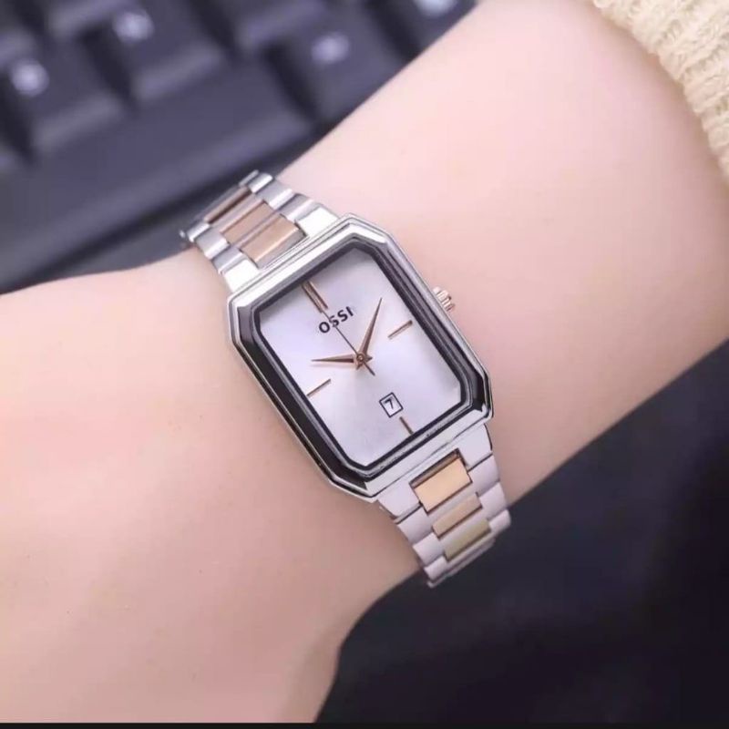 (Terima Cod)Jam Tangan Wanita FS Kota Balok Tanggal Aktif Strap Rantai/Stell(Dikirim Jakarta)