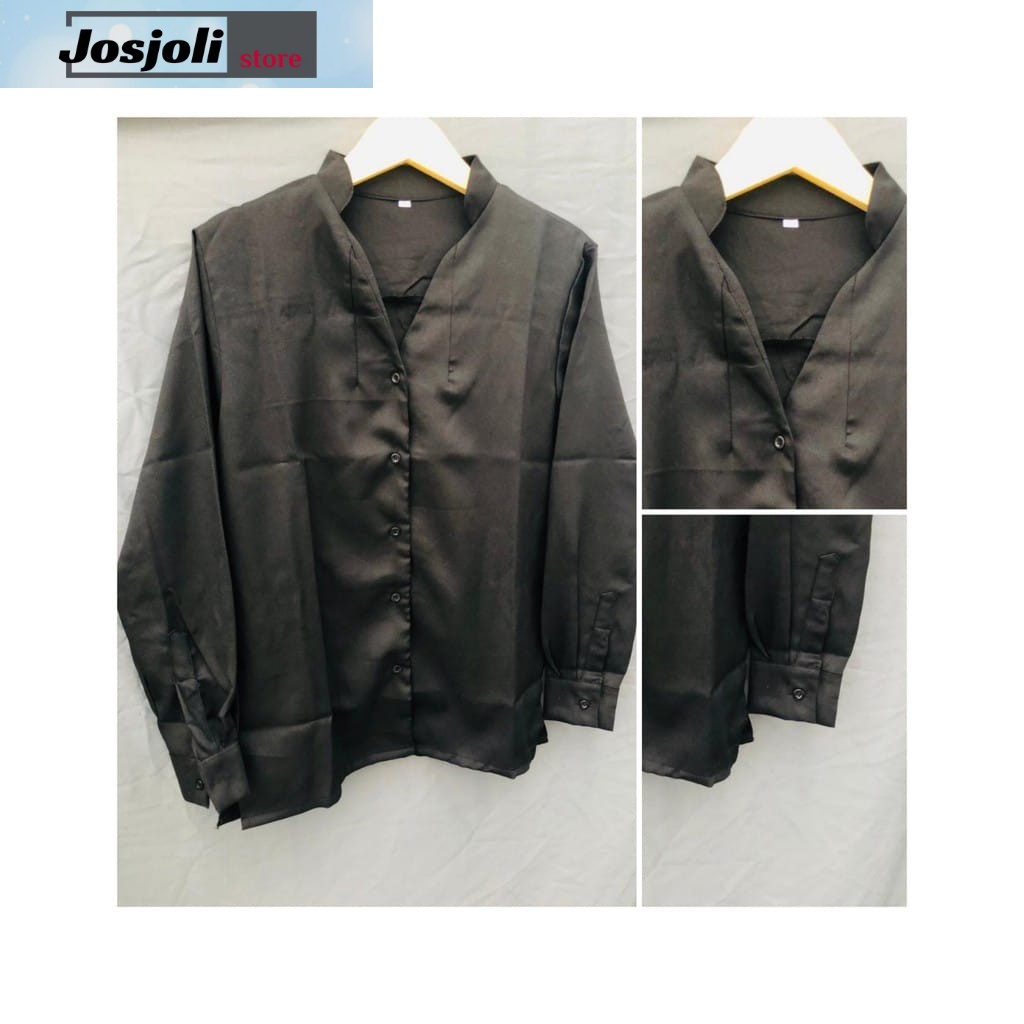 JOSJOLI_STORE/Kemeja Korea Style/Kemeja V-NECK Tin Lengan Panjang Size M L XL XXL Fashion Pria