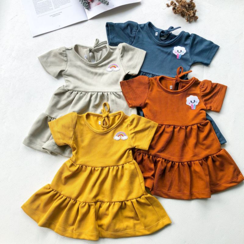 Dress Anak Cewek Cloudy Termurah / Bahan rib knit