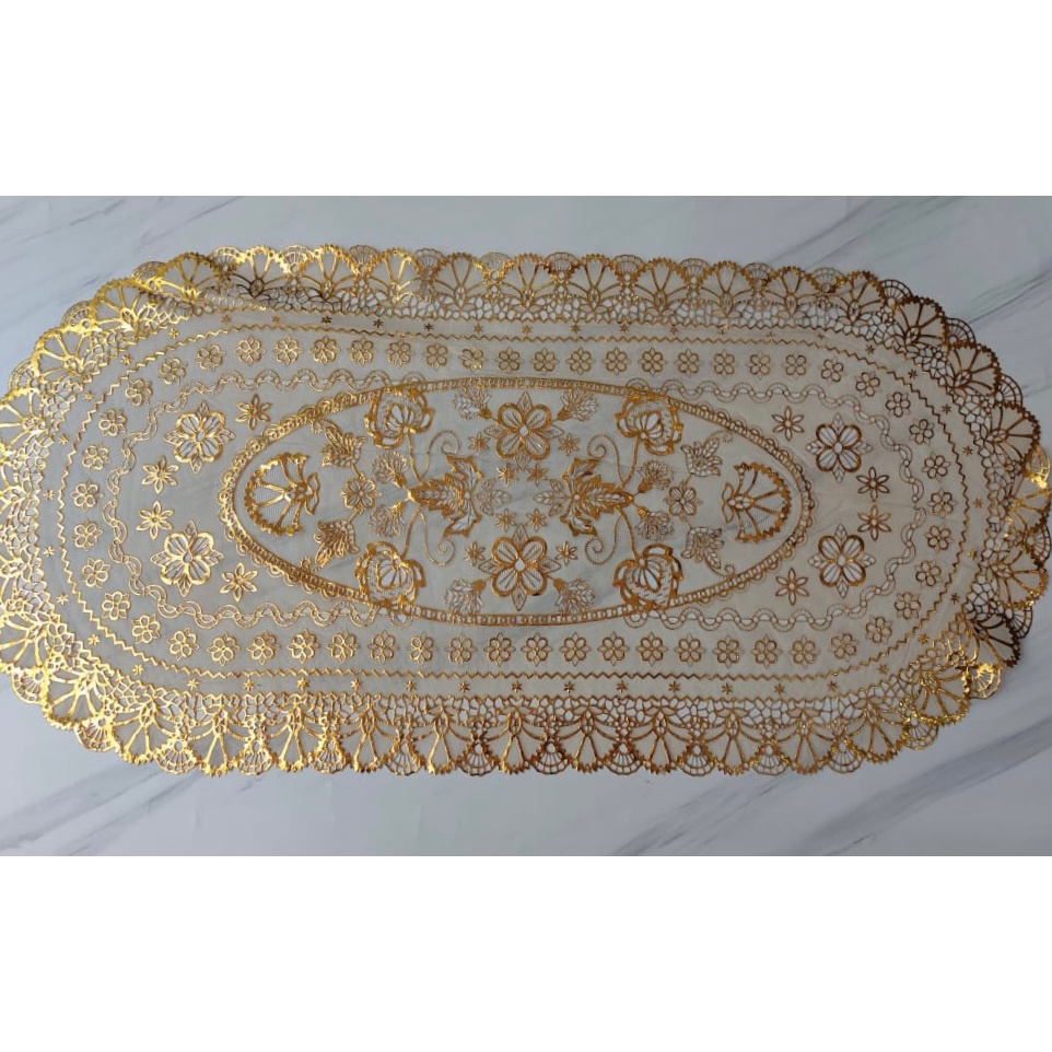 Taplak meja hias Tamu Oval Persegi Panjang Kotak PVC Warna Gold Anti Air Murah