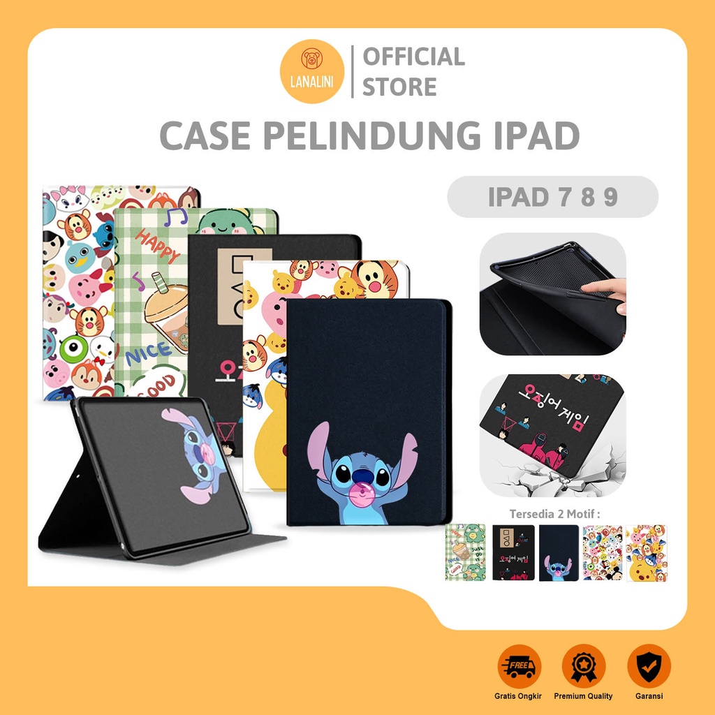 Case Flip Cover Casing Ipad 7 8 9 10 2 inch 10.2 A2197 A2200 A2198 A2270 A2270 A2428 A2429 A2602 A2603 A2604 A2605 2019 2020 2021 TPU Soft Gambar Dino Pooh Tsum tsum Squidgame Stitch Kartun Colourfull Lucu Cute Murah Warna Cewe Wanita Anak Lentur Slot Pen