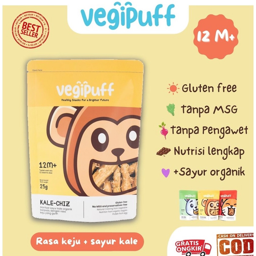 

Vegipuff Keju Cemilan Snack Sehat Organik Anak Veggie Puff Dengan Kale 25 G (Kalechiz)