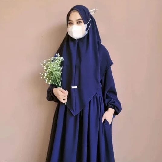 Gamis Set Khimar Al-Zirah Syari Baju Kondangan Wanita Gamis Jumbo  M L XL One Set Crinkle Setelan Wanita Kekinian