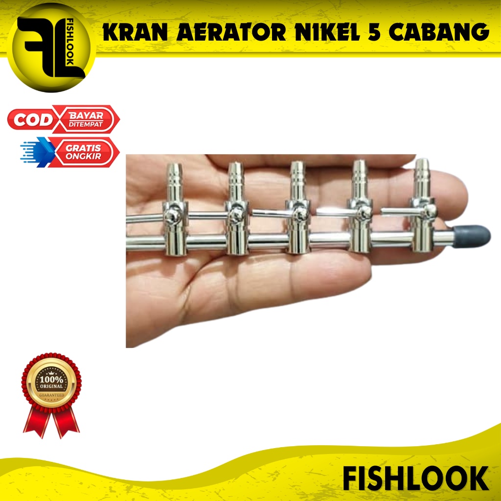 Keran Kran 5 Cabang Lubang Nikel Stainless Pembagi Udara Aerator Aquarium Aquascape