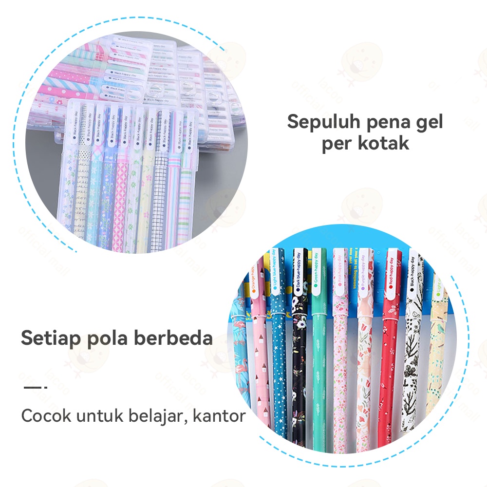 Lacoo Pulpen gel warna warni 10pcs tulisan lucu Bolpen gel warna warni karakter Bolpen warna warni