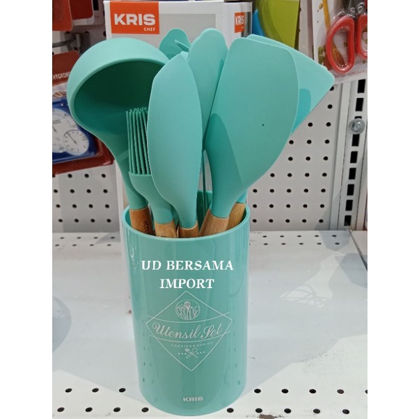 Peralatan Masak Dengan Holder Set 10pcs/Spatula Sutil/Utensil - Hijau