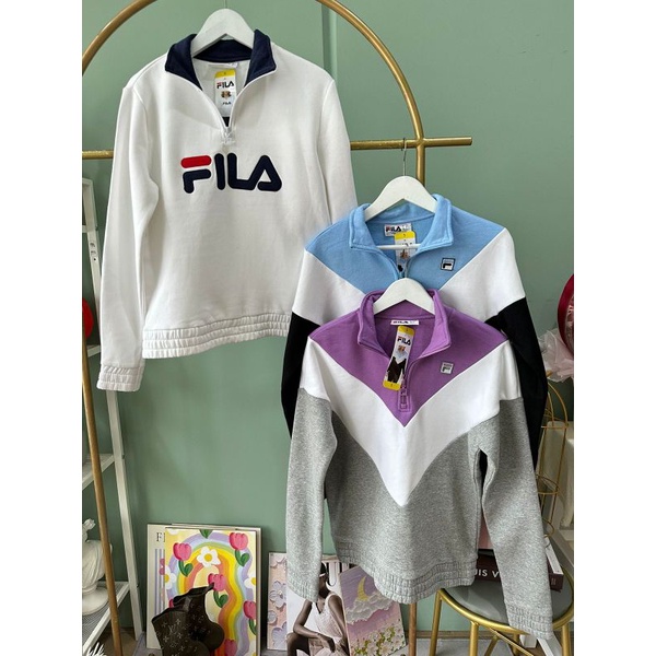 F*LLA logo zip half bordir sweatshirt