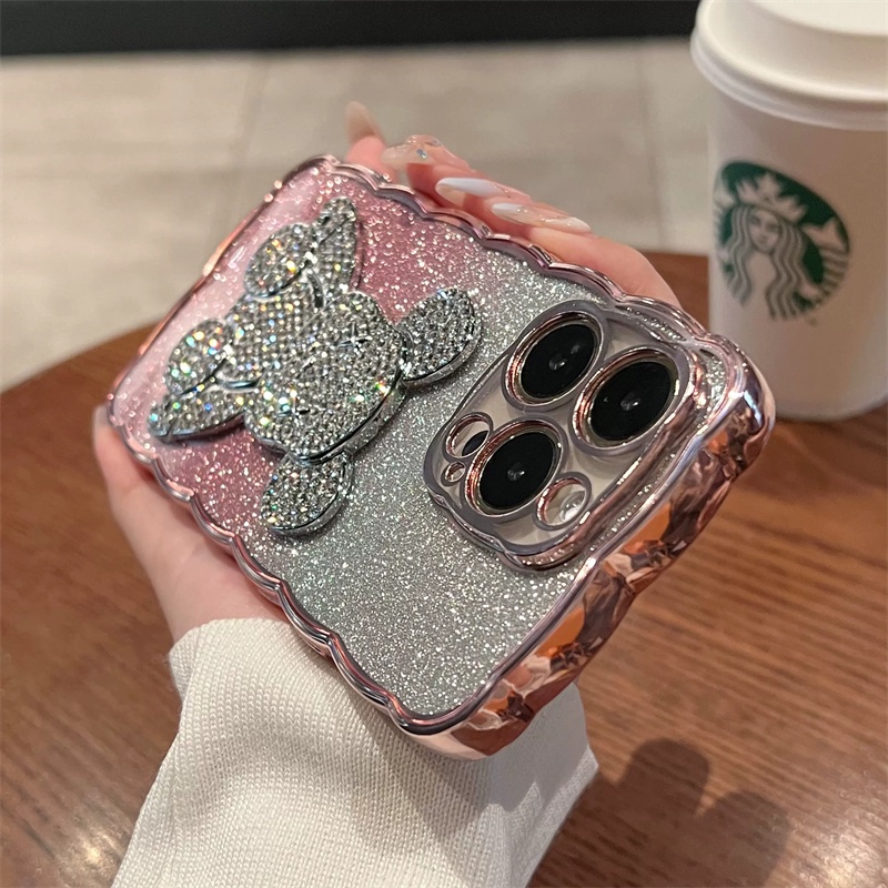 premium Case diamond Beruang 3D Untuk case iPhone 14 pro max plus 12 13 pro max Casing iphone 13 14 plus soft case TPU Transparan Motif  aksesoris bear