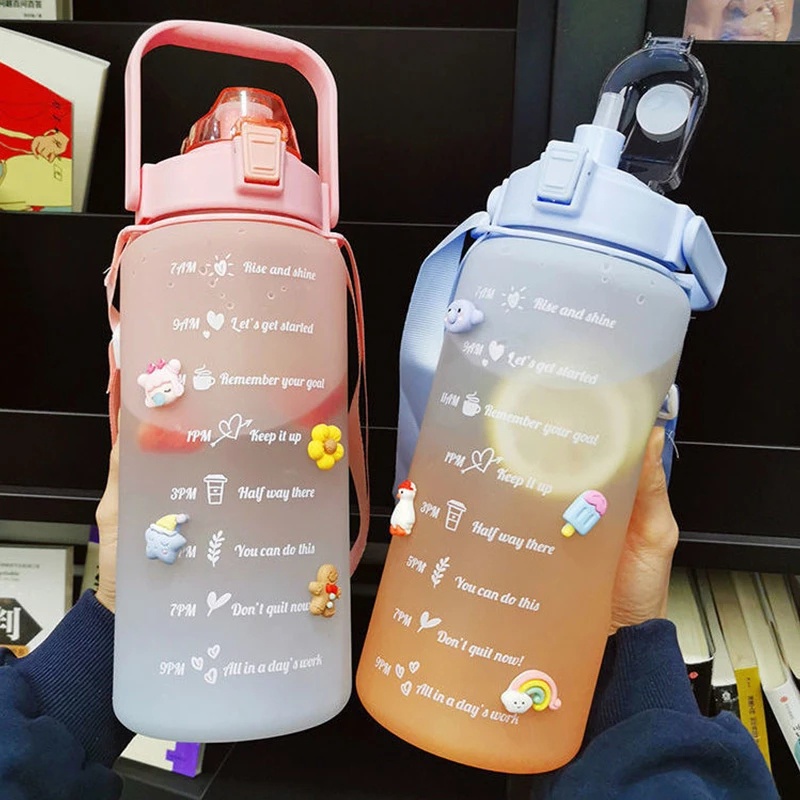 【COD】2D &amp; 3D Free Stiker Botol Minum 2 Liter/Botol Air Motivasi/ Botol Minum Penanda Waktu Food Grade