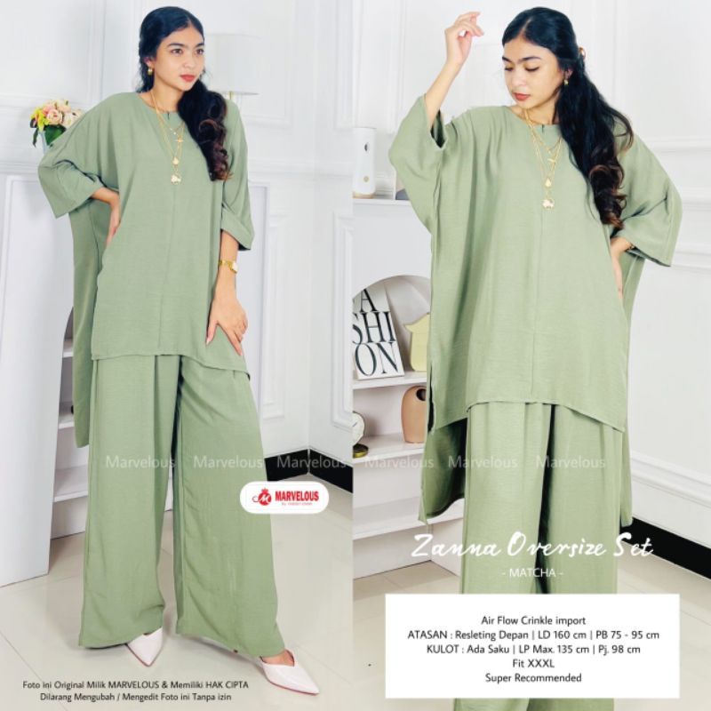 ZANNA OVERSIZE SET BY MARVELOUS / ONESET JUMBO WANITA MUSLIMAH / Oversize celana airflow import