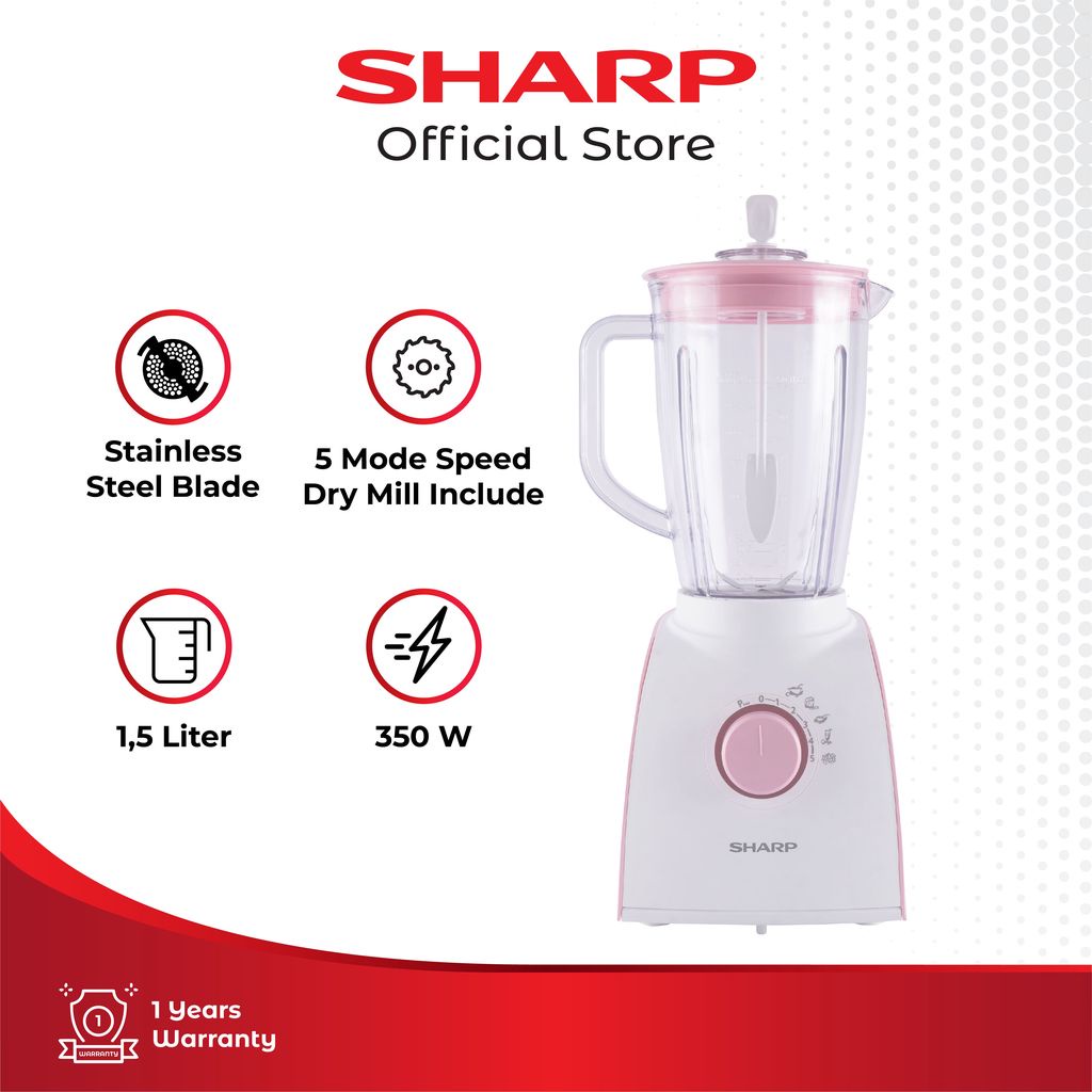Sharp Blender with Dry Mill & Chopeer EM-152P-PK (PINK) SHARP OFFICIAL SHOP