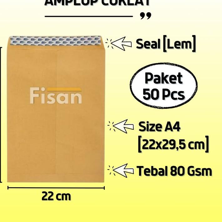 

12.12 BIG SALE FASION 50 Pcs Amplop Coklat Polos A4 Seal Lem murah