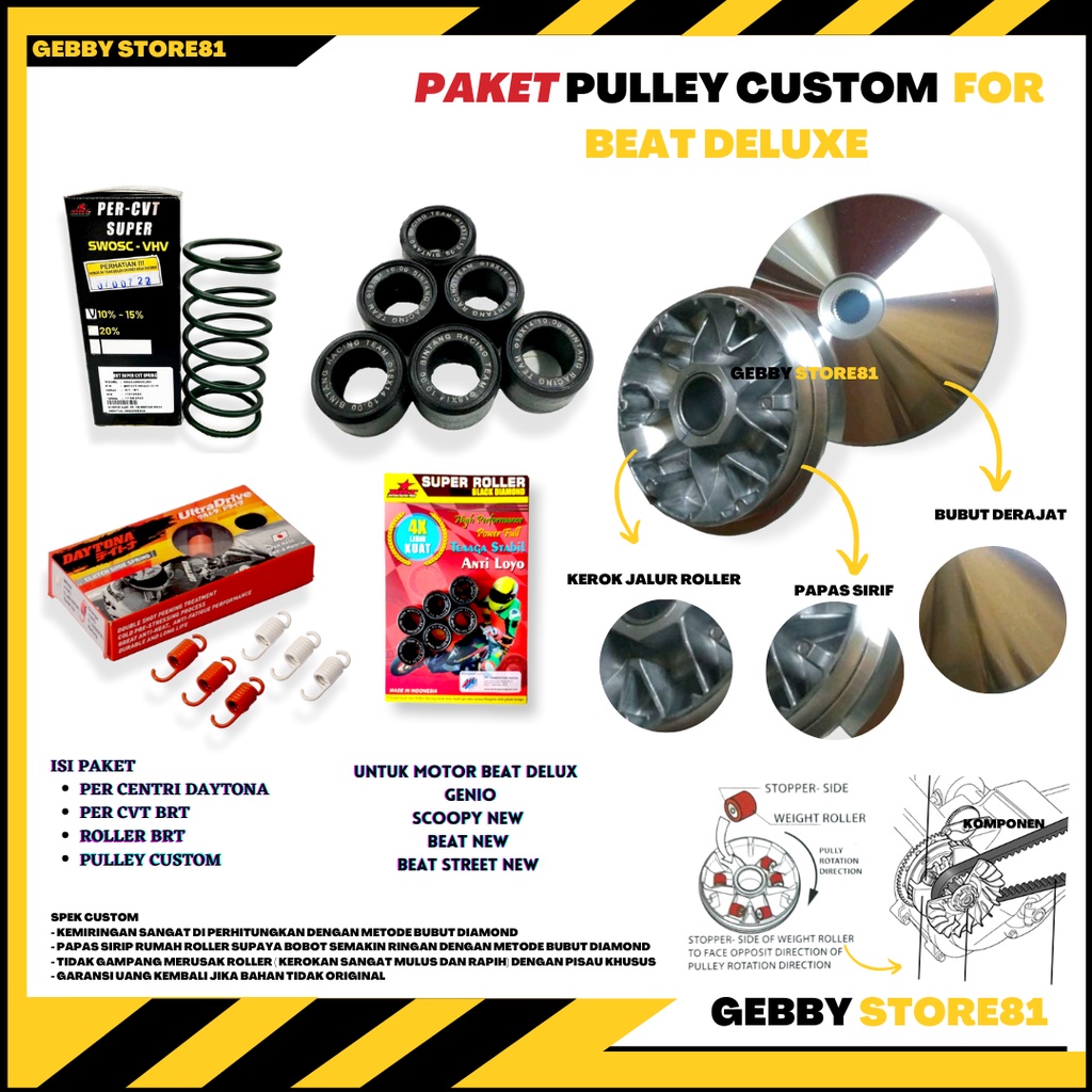 Paket kirian CVT Genio Beat Deluxe Scoopy New Beat Street New Koj Pully Custom Roller BRT Per cvt