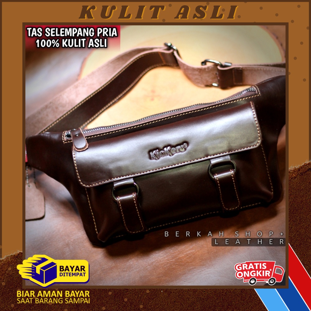 Tas Selempang Waistbag Kulit Sapi Asli Pria 100% Original Garut Keren Terbaru Terlaris Gratis Ongkir